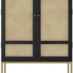 MANGO TRUNK Wooden 02 Door and 02 Drawer Wardrobe | Black WASH | Natural Cane Webbing | Brass ANTIQ KNOB | Furniture for Home | 85X40X160 CMS-picture-23