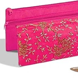 heart home 2 Pcs Polyester Hand Purse for Woman with Zip | Lightweight & Compact Ladies Purse/Wallet for Travelling, Party, Wedding & Events | Embroidery Design - Pink-picture-36