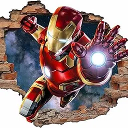 PVC Vinyl Iron Man Wall Decal, 3D Superhero Mural Cartoon Wall Sticker for Kids Room Bedroom Living Room,Multicolor,59Cm x 49Cm,Pack of 1-picture-21