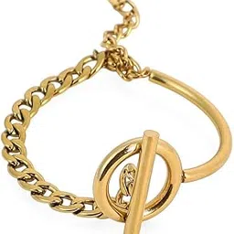 sohi Women The Interlock-Bar Chain Bracelet | California Gold Colour | One-Size | Metallic Alloy Material | Lobster Clasp Closure | Bracelet For Casual-picture-11