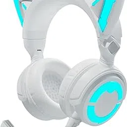 YOWU RGB Cat Ear Headphone 4, Upgraded Wireless & Wired Gaming Headset with Attachable HD Microphone -Active Noise Reduction, Dual-Channel Stereo (4GS, White) image 1