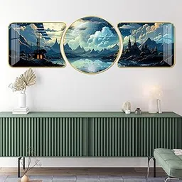Livin'luxe paintings Beautiful Nature scenery modern art Premium Sparkle Lamination Finished Surface Golden Slim Frame 122 cm x 41 cm Large Size, For Home/Office/Hotel painting RP-24-picture-28