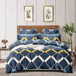 Beautiful Glace Cotton AC Comforter King Size, Double Bed Sheet, 2 Pillow Cover | 90x100 Inches | Set of 4 Pieces (Blue) image 1