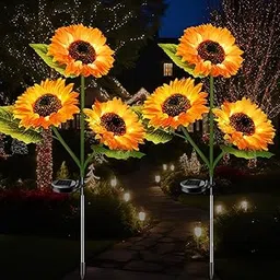 2-Pack Solar Powered Sunflower Garden Lights, LED Outdoor Decor Solar Light Flowers for Yard Patio Ground Lawn Landscape, Decorative Flower Bright Night Outside-image-11