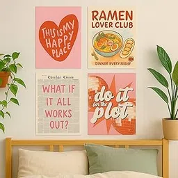 Yellow Town India Soft Girl Vibes Art Prints (RAMEN LOVERS CLUB) | Set of 4 A4 Posters with Wall Friendly Adhesive | 300 GSM | Unframed | Coquette Pastel Aesthetic | Perfect for Room Decor-picture-24