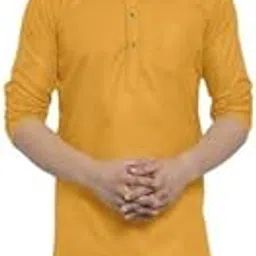 madhav Men's Cotton Straight Only Kurta Golden Yellow-picture-12