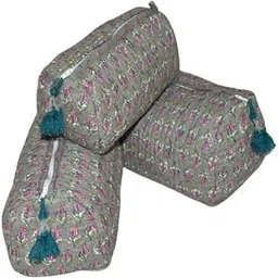 Jaipur Textiles, Hand Block Printed Cotton wash Bags, Toiletry Bags, Cosmetic Pouches, Makeup Kit, Travel Pouches, Vanity Bags | Qty - Set of 3PCS (Grey)-picture-21