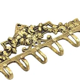 Indian-Shelf Gold Vintage Wall Hooks for Keys- Boho Key Holder for Wall Decor- Victorian Brass Coat Hooks- 6 Prong Decorative Key Hooks for Wall- Antique Key Hanger- Shabby Chic Towel Hooks- 1 Piece-image-29