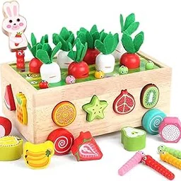 Montessori Wooden Toy, Magnetic Fishing Game, Motor Skills, Carrot Harvest, Vegetables Sorting & Stacks, Educational Gift for Toddlers Kids Ages 1 2 3 4 5-picture-32