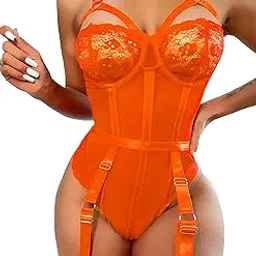 ssoshhub Women Lingerie Set Lace Teddy Strap Babydoll Bodysuit Bikini with Garter Belt One Piece Lingerie Strappy Lingerie-picture-11
