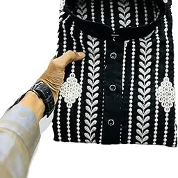 foxdx Men's Soft Cotton Kurta Knee Length Mirror Embroidered Traditional Kurta for Men-picture-28