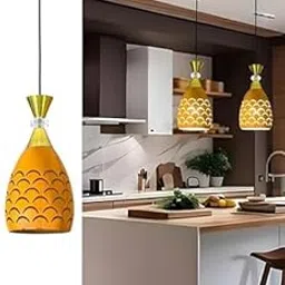 KINIS Wooden Color Lezar Moon Cutting Hanging Lamp for Bedroom/Pendant Lamp for Living Room/Ceiling Pendant Lamp/Hanging Pendant Light for Bedroom/Office/Dining/Restaurants (Pack of 2, with Bulb)-image-34