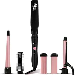 SYSKA HS5000K Hair Straightener with 5-IN -1 Multi-Styling Kit -(Black & Pink) image 1