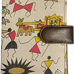 bf bhamini Tribal Print Passport Wallet, Vegan Leather with Handloom Fabric, Pink and Yellow-picture-45