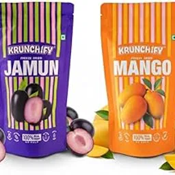 Krunchify Freeze Dried Fruit Jamun & Mango Combo Pack | Healthy Snacks for Kids and Adults | 100% Natural Fruits, Vegan & Gluten Free | 12 Months Shelf Life | No Added Sugar, No Preservatives | Perfect For Gifting & Travelling | Serving - 16g Each image 1