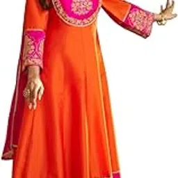 bhama couture Orange And Pink Embroidered Anarkali Kurta Set-picture-46