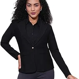 globus Women Notch Lapel Long Sleeves Stretchable Curved Hem Open Front Workwear Blazer Jacket-picture-47