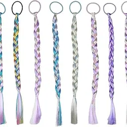 INHEAVEN 4Pcs Girls Colored Braids Hair Extensions with Rubber Bands, Rainbow Braided Hairpieces Hair Bows Wig Ponytails Kids (SIMPLE)-picture-32
