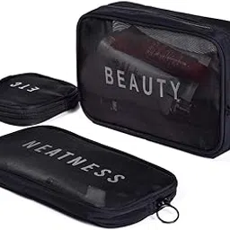 HELLYZ Travel Makeup Bags Set, 3 Pieces See Through Zipper Pouch Travel Cosmetic and Toiletry Kit Organizer Bag 3 Pack of S M L (Multicolour)-image-101
