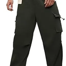 campus sutra Men's Mid Rise Cargo Trousers for Casual Wear | 8 Pockets | Relaxed Fit | Regular Fit | Button Closure | Cargo Pants Crafted with Comfort Fit for Everyday Wear-picture-17