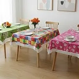 Combo of 3 PVC Floral Printed Dining Table Cover 4 Seater| 40x60 Inches Waterproof Cloth with White Border| Multipurpose Cover for Dining, Study, Pooja Tables| Durable,Easy Clean (Rangoli, Red, Green)-picture-19