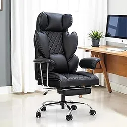 DROGO Ergonomic Office Chair for Work from Home 400LBS, PU Leather Computer Chair for Study with High Back, Cushion Seat, Armrest, Head & Lumbar Support | Gaming Chair with Footrest & Recline (Black) image 1