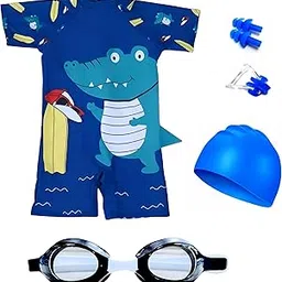 DRAUSS Kids Swimming Costume Set | One-Piece Swimsuit with Cap, Goggles & Ear Plugs | Unisex Swimwear for Boys and Girls | Ideal for Pool, Beach, Swimming Lessons & Water Fun-picture-31