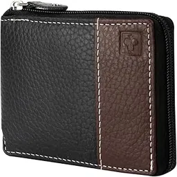 cimoni Premium Genuine Leather Wallet for Men Casual Wallet with RFID Protection Round Zipper Wallet Slim Elegant Design Wallet (Color - Black/Brown)-picture-27