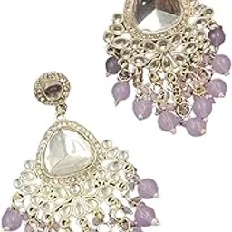 tessara Traditional Kundan Earrings with Beads for Women & Girls | Ethnic Indian Jewelry for Wedding, Party's | Lightweight Statement Dangler Earrings for Saree, Lehenga & Gown-picture-47