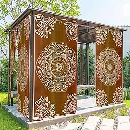 Outdoor Curtain for Patio Waterproof, Gorgeous Bohemian Pattern Red Orange Outside Curtains with Grommet Top Curtain Panels Drapes for Pergola, Gazebo, Balcony 54" W x 95" L 1 Pcs-image-47