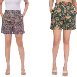 Aanvi Kurti Women's Floral Print Shorts, High Waist, Pockets, Casual Wear-picture-55