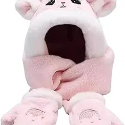 merishopp Women Hooded Scarf Thick Cute Ear Hat Gloves Scarf Set for Stage Performance Pink|Clothing, Shoes & Accessories|Womens Accessories|Hats-picture-17