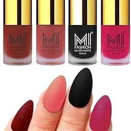 MI FASHION Velvet Matte Nail Polish Set Lacquer And Highly Pigmented Intsense Color 9.9mlRed, Light Peach, Black, Pink (Pack Of-4)-image-74