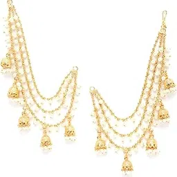 Traditional Brass 18 K Gold Plated Wedding Jewellery Bahubali Inspired Long Chain Jhumki Earrings for Women and Girl-image-97