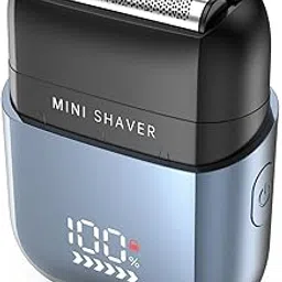 Electric Foil Shavers for Men, Mini Electric Razor for Men,High Speed 3 Floating Heads Compact Face Shaver, Cordless IPX7 Waterproof Wet Dry, Silver Blue foil shaver,trimmer for men Travel Locked/Led-image-5