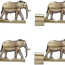 FERIO Elephant Design Zinc Alloy Curtain Bracket/Holder for Door and Window 1 Inch Rod Size Brass Antique Finish Set (Pack of 4)-picture-14