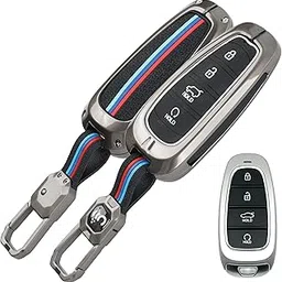 SHOPOFLUX Metal Key Cover Compatible for Hyundai Tucson Car 4 button smart key-picture-20