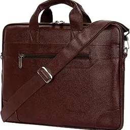 hard craft PU Leather Formal Office Sleeve Bag For 15.6 inch Laptop MacBook INoteBook Notepad Tablets Crossbody Briefcase Messenger Bag for Men Women With Detachable Shoulder Straps image 1