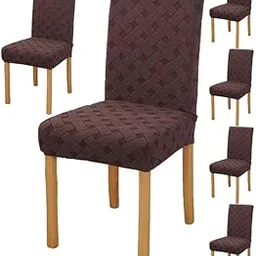 Elastic Chair Cover Stretch Removable Washable Short Jacquard Dining Chair Cover Protector Seat Slipcover (Pack of 6, Chocolate, JCMC25)-picture-14