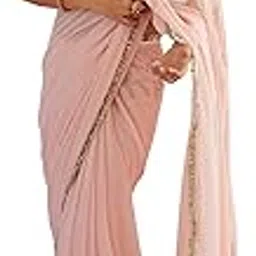 Women's Peach Beads Embroidery Georgette Saree with Unstited blouse Piece | Latest Stylish Trendy Ladies Design New Sari Enthic Casual Office Wear Fancy Sarees for Women Free Size-image-11
