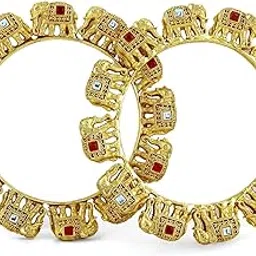22K Gold-Plated Ruby Red & White Stone Studded Elephant Motif Handcrafted Bangles – Bridal & Festive Looks for Women & Girls-image-90