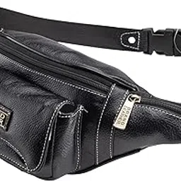 brand leather Genuine Leather Waist Bag Elegant Style Travel Pouch Passport Holder with Adjustable Strap (Black)-picture-18
