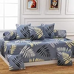 Castiqa Microfiber Fabric 8 Pcs Diwan Set Covers 1 Bedsheet 5 Cushion Covers 2 Bolster Covers (Silver Leaf)-picture-10