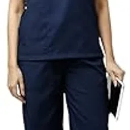 The EQ -Classic Women's 5-Pocket New Gen Scrubsuit | Mandarin Collar | Flexibile & Comfortable Top & Bottom | Easily Accessible Pockets | Uniform for Doctors (Navy Blue, Medium)-picture-11