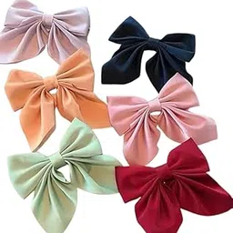 HOMEPIC Large Satin Hair Bows Ties for Girls Women Silk-Stylish French Bow Hair Clip Bowknot Hair Barrettes Big Ribbon Bow with Long Tail (Multicolor)-picture-46