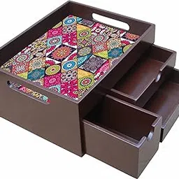 Dime Store Tray for Storage/Wooden Tray/Serving Tray/Egg Tray with Storage Drawers (10x8 inch, Brown)-image-11