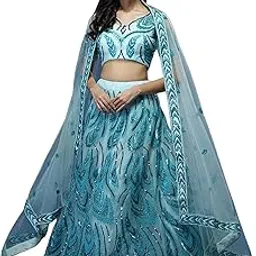 divine exim Women's Net Semi Stitched Lehenga Choli with Dupatta | Thread and Sequin Embroidery Pattern | Traditional, Wedding, Ethnic Wear Lehenga (Sky Blye)-picture-35