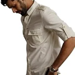 andamen Men Off-White Full Sleeve Shirt with Epaulettes (Off White)-picture-37