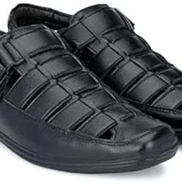 Men's Casual Faux Leather Solid Hook and Loop Sandal (Black, 10)-PID56731 image 1