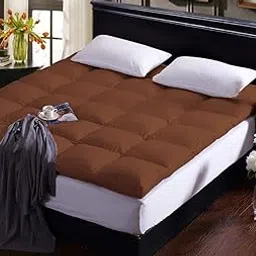 RRC Cotton Super Soft 700 GSM Hollow Fiber Filled Mattress Padding/Topper for Comfortable Sleep, 4 Corner Elastic Band Queen Size 60X78(Inches) 5X6.5(Feet) Mattress Topper, Brown image 1